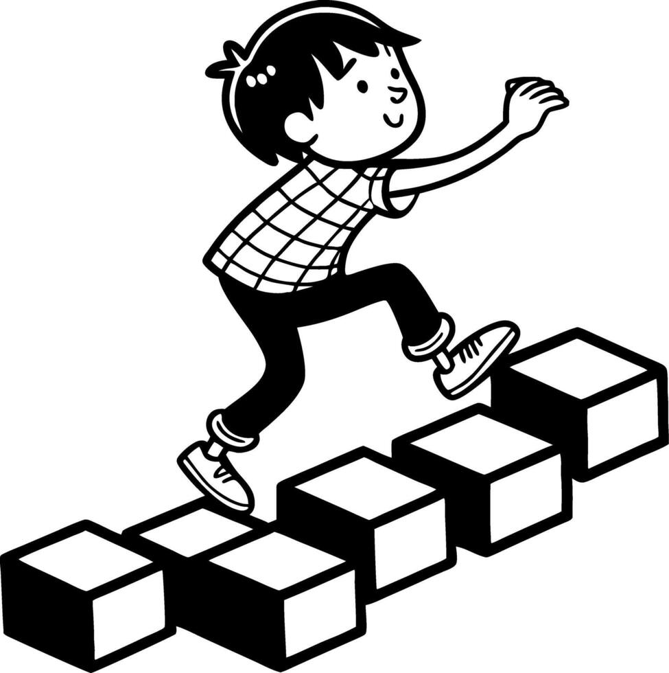 Child Climbing Steps Drawing for Educational Materials and Childrens Illustrations vector