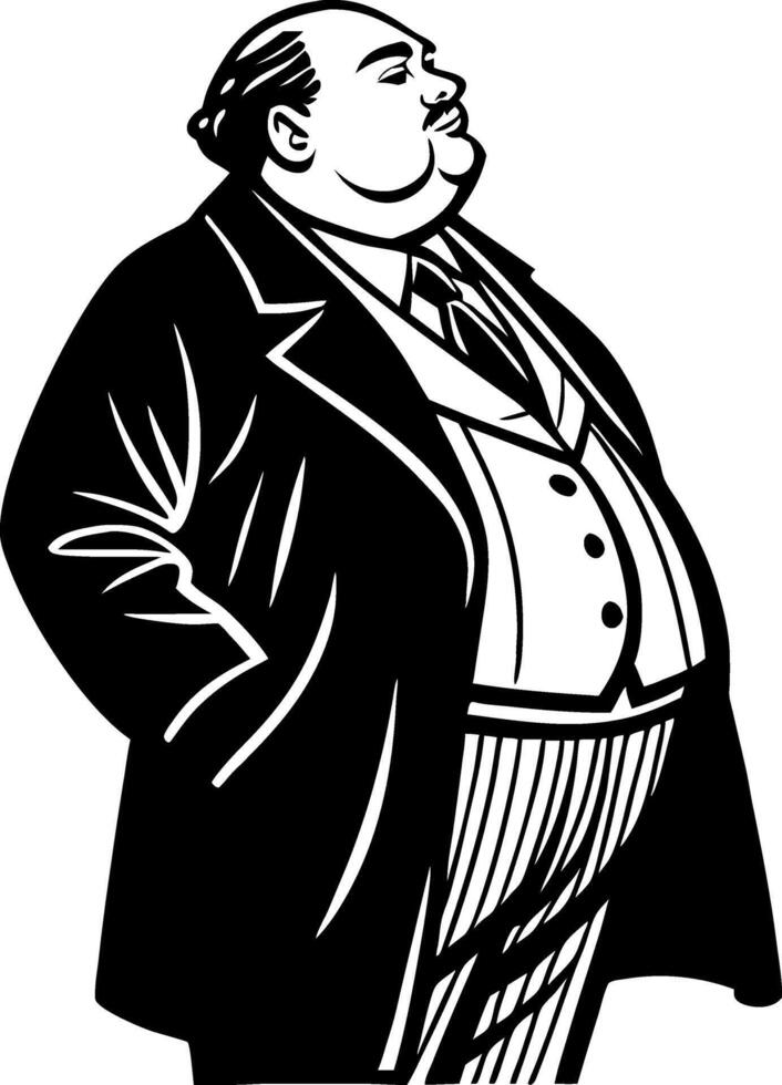 Rotund Man in Formal Suit Standing Proudly Vintage Style Illustration for Decorative Use vector