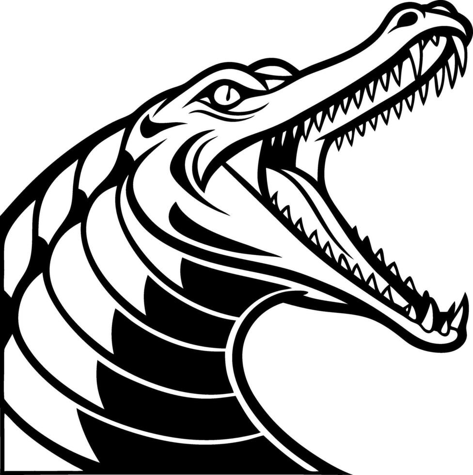 Detailed Black And White Illustration Of A Fierce Alligator Head With Open Mouth vector