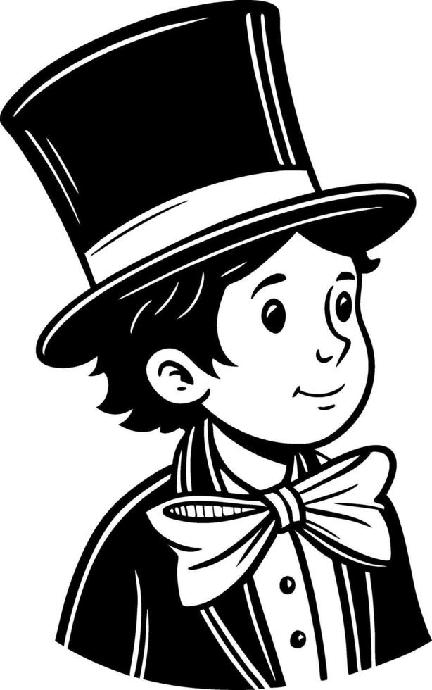 Charming Young Boy in Top Hat and Bow Tie Cartoon Style for Coloring Books and Illustrations vector