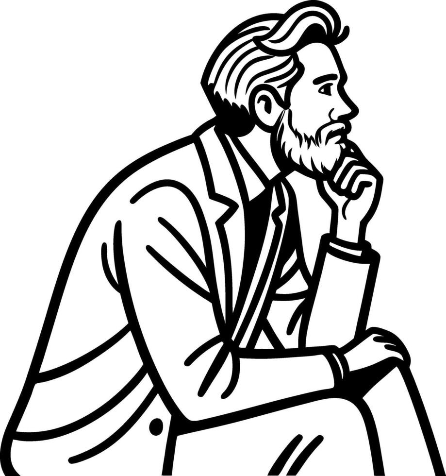 Thoughtful Man in Suit Profile Side View Line Art Illustration for Design and Branding vector