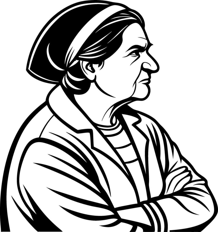 Profile Portrait of a Strong Mature Woman with Arms Crossed in Bold Black and White Design vector