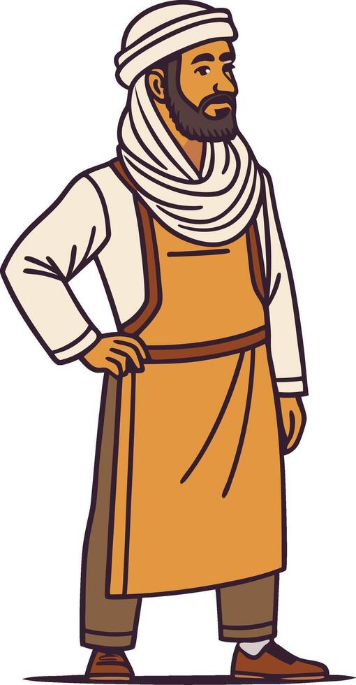 Middle Eastern Man in Traditional Dress with Apron Standing Proudly for Cultural Illustration vector