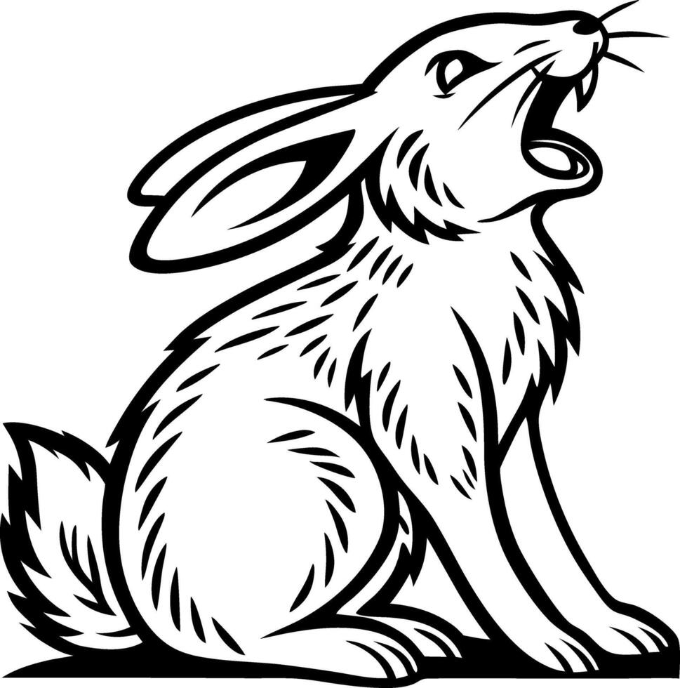 Expressive Yawning Rabbit Illustration for Tattoo Design and Childrens Coloring Book vector