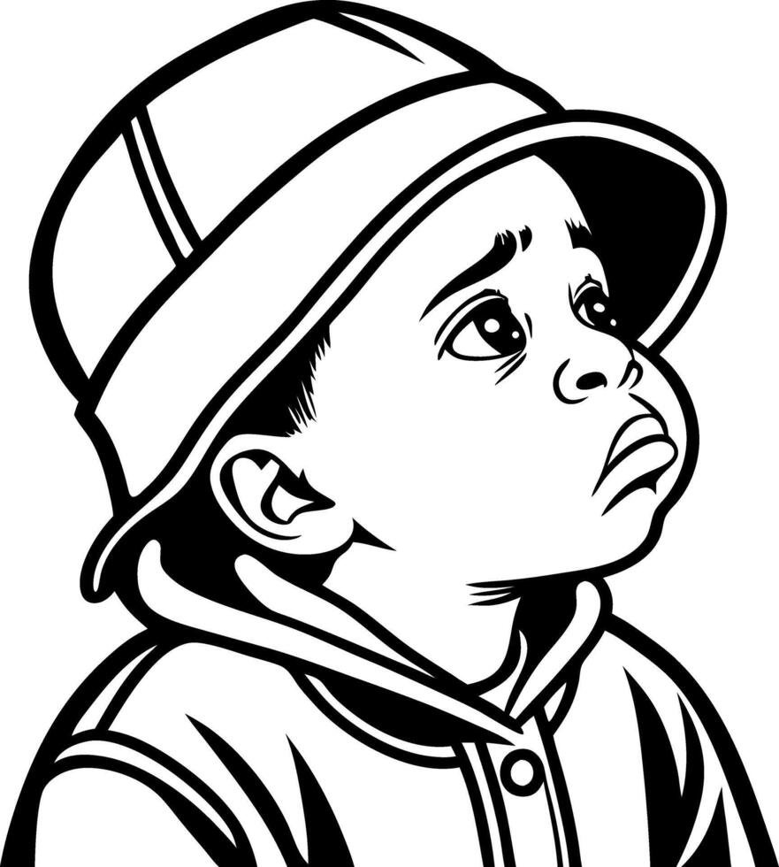 Sad Boy Looking Up in a Bucket Hat Art for Tattoo Design and Coloring Book vector