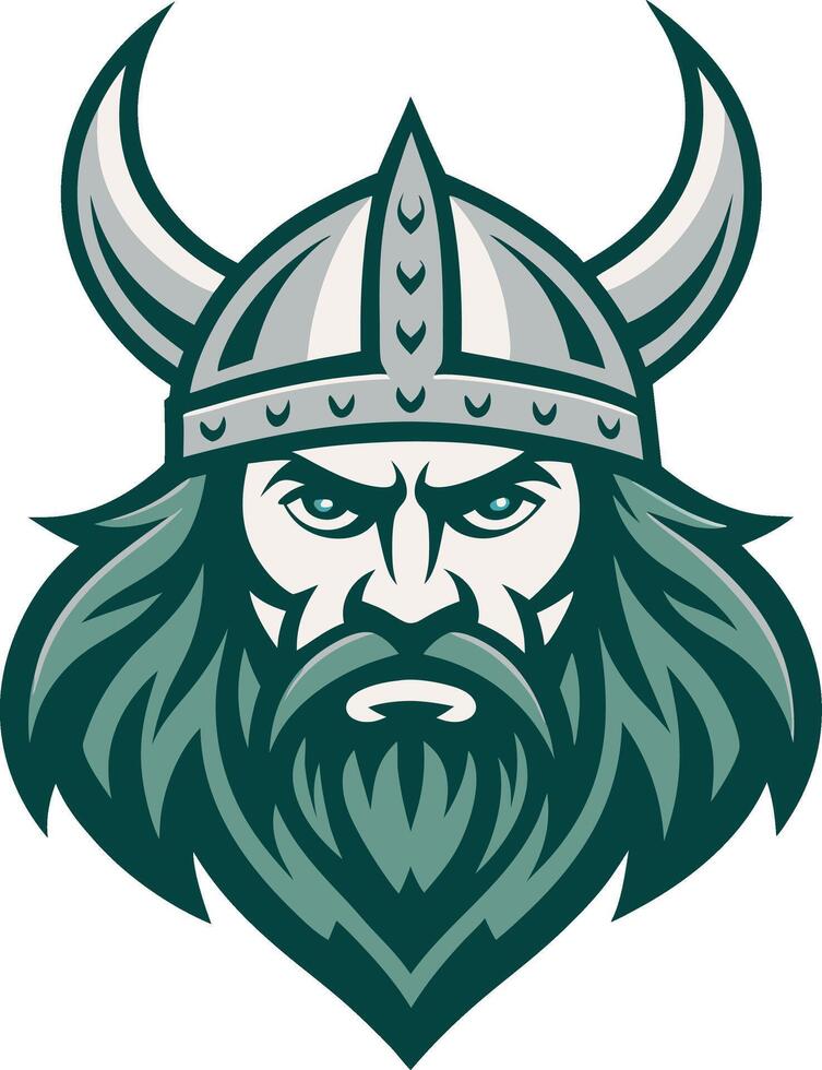 Intimidating Viking Warrior Head with Horned Helmet and Fierce Expression for Creative Projects vector