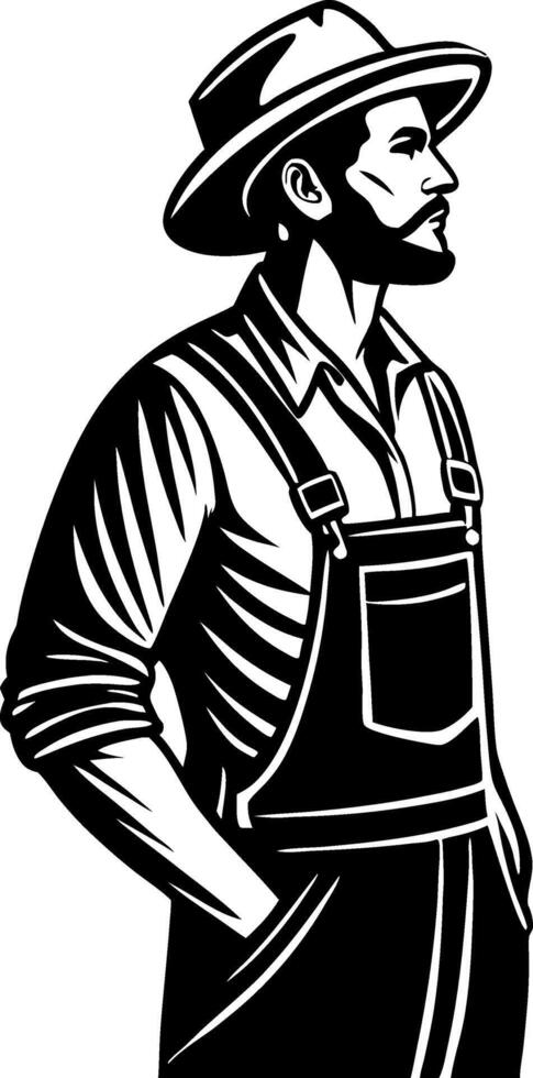 Stylized Farmer Man in Overalls with Hat Standing Confidently for Graphic Design Projects vector
