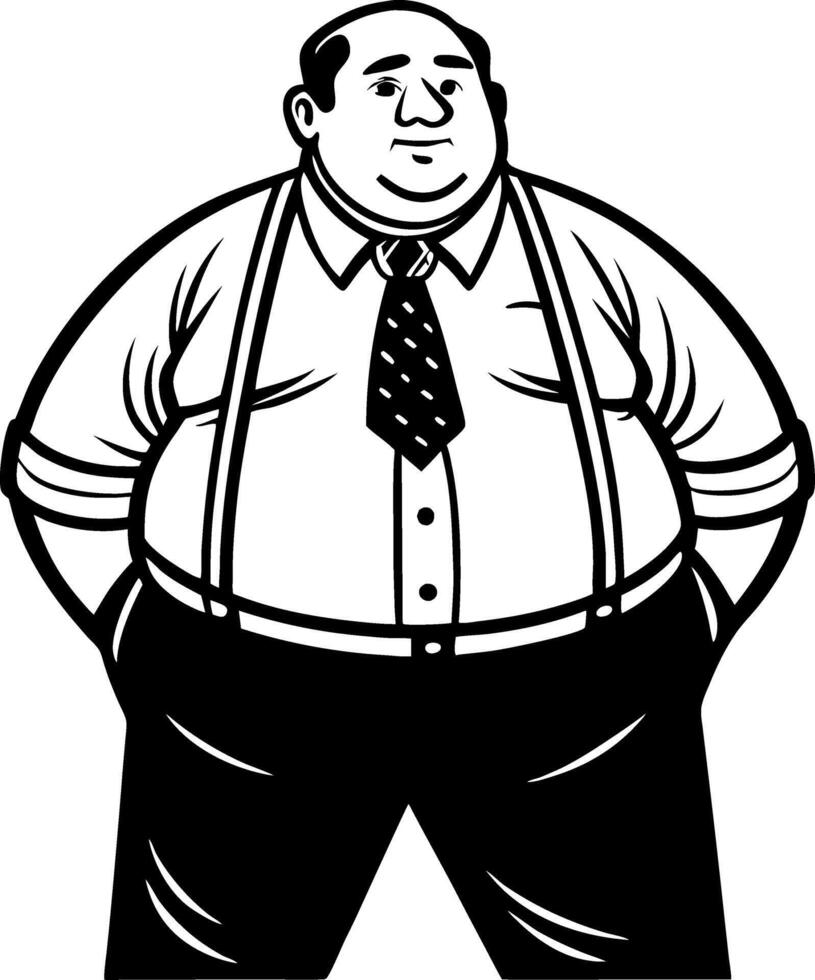 Cheerful Plump Cartoon Businessman with Suspenders in Formal Attire for Illustrations and Designs vector