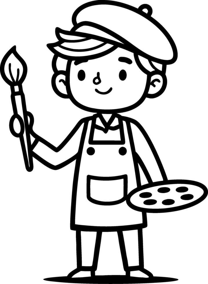 Cute Young Artist Holding Paintbrush and Palette for Creative Projects and Coloring Books vector