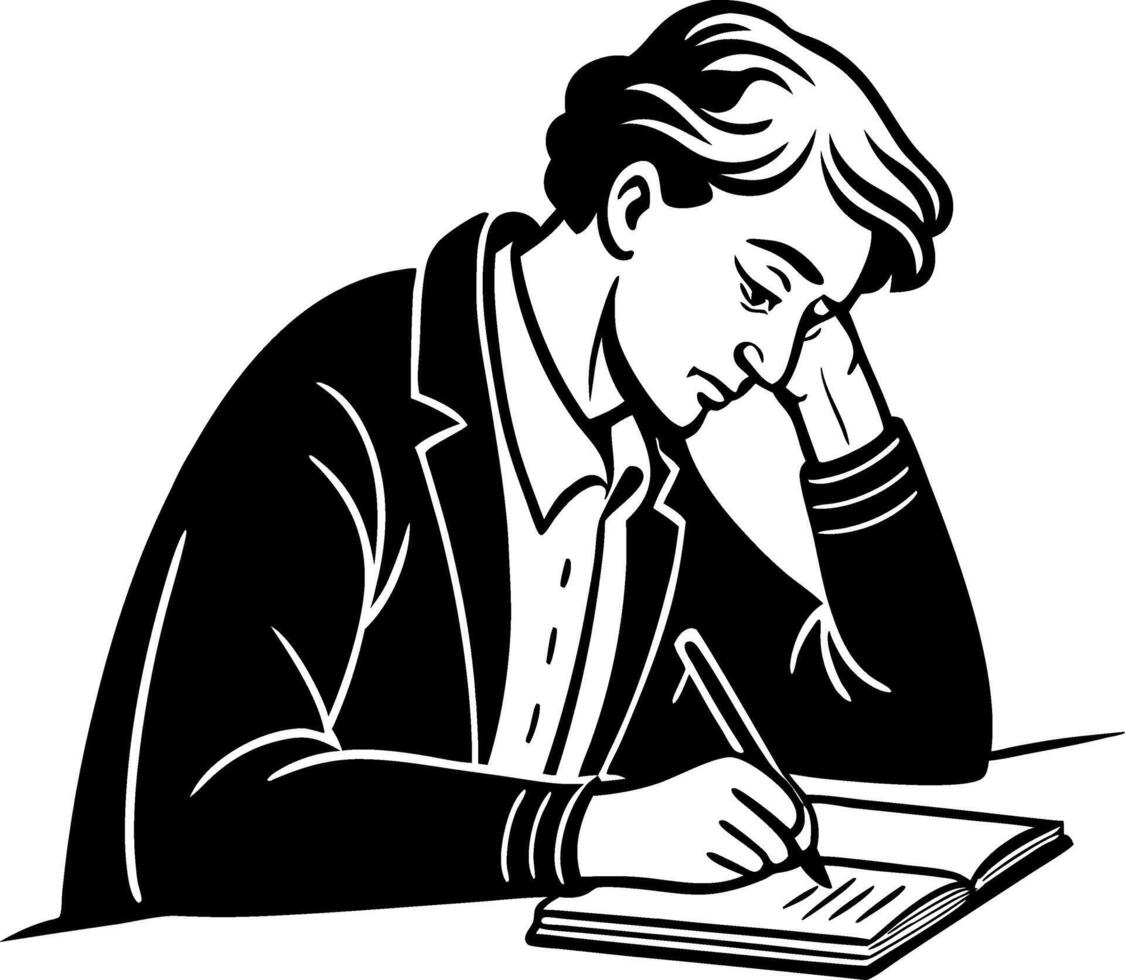 Focused Student Writing in Notebook with Pen Illustrating Study and Learning Concepts vector