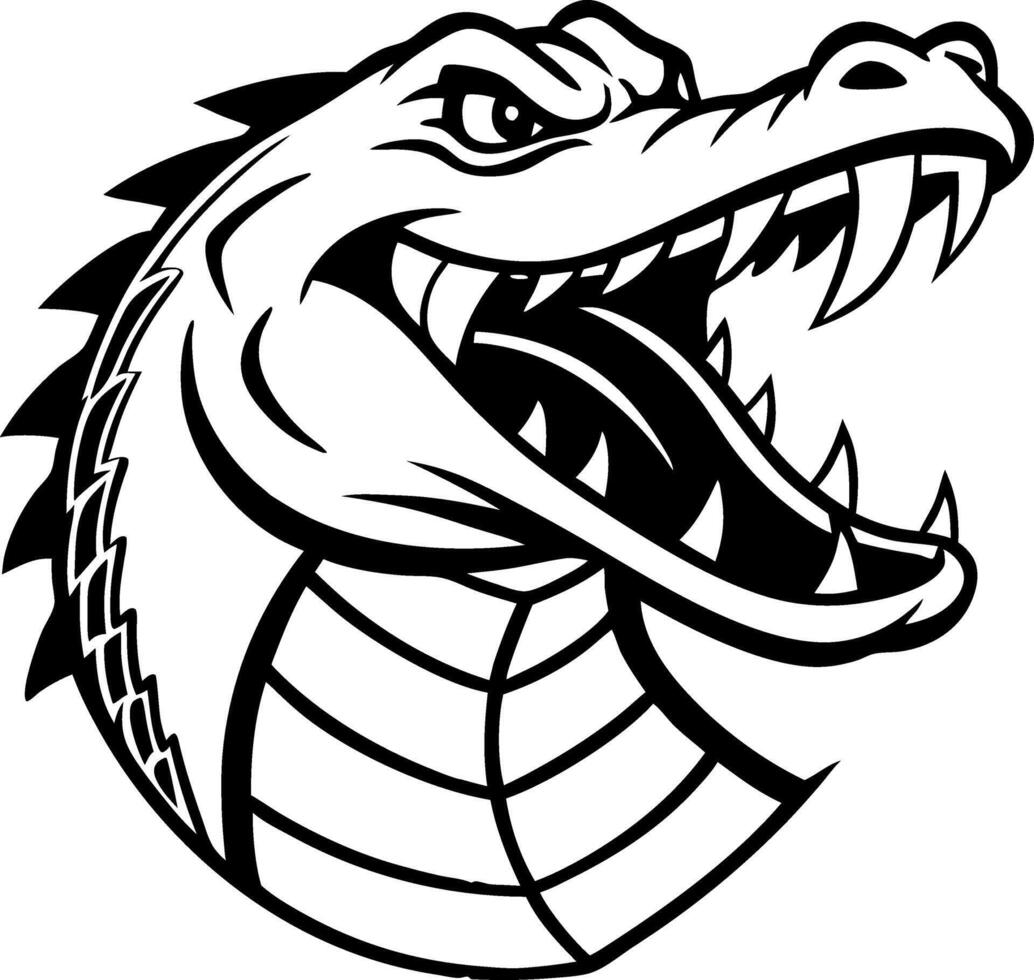 Ferocious Dragon Cobra Head with Bared Fangs and Detailed Scales Suitable for Tattoo and Illustration vector