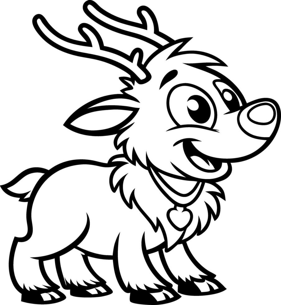 Playful Cartoon Reindeer Character with Antlers for Kids Coloring Book and Tattoo Design vector