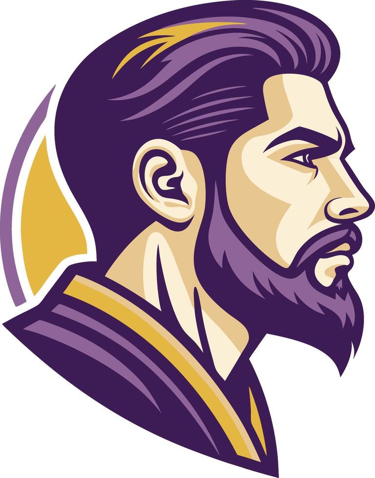 Bold Masculine Profile Illustration of a Bearded Man with Stylish Hair and Garment Design vector