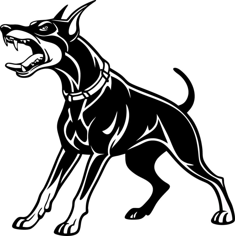 Fierce Black Doberman Dog Silhouette for Tattoo Designs and Graphic Art Projects vector