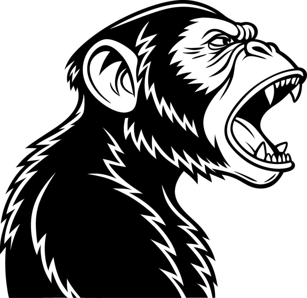 Roaring Gorilla Profile Black Silhouette Powerful Animal Illustration for Tattoos and Artwork vector