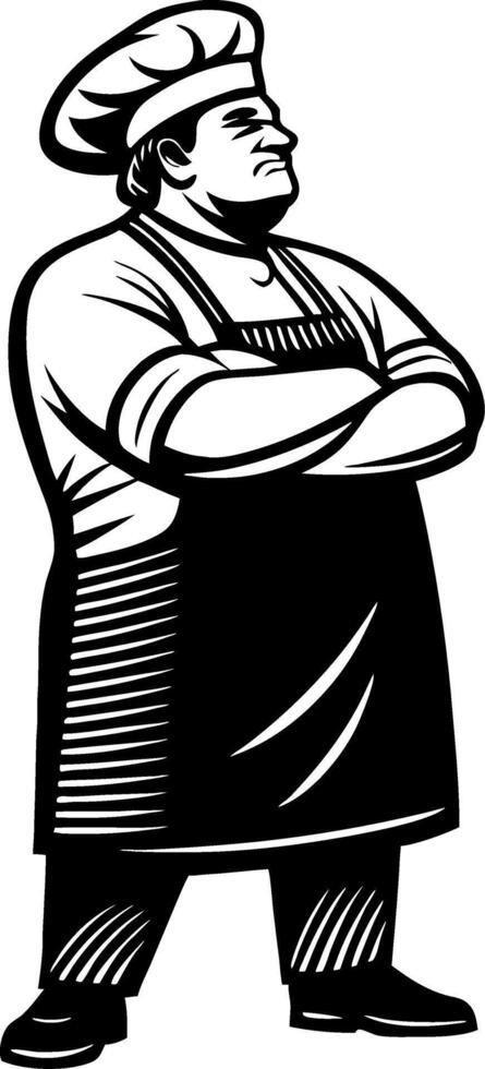Confident Chef Character Standing Proudly with Arms Crossed for Culinary Branding and Design vector