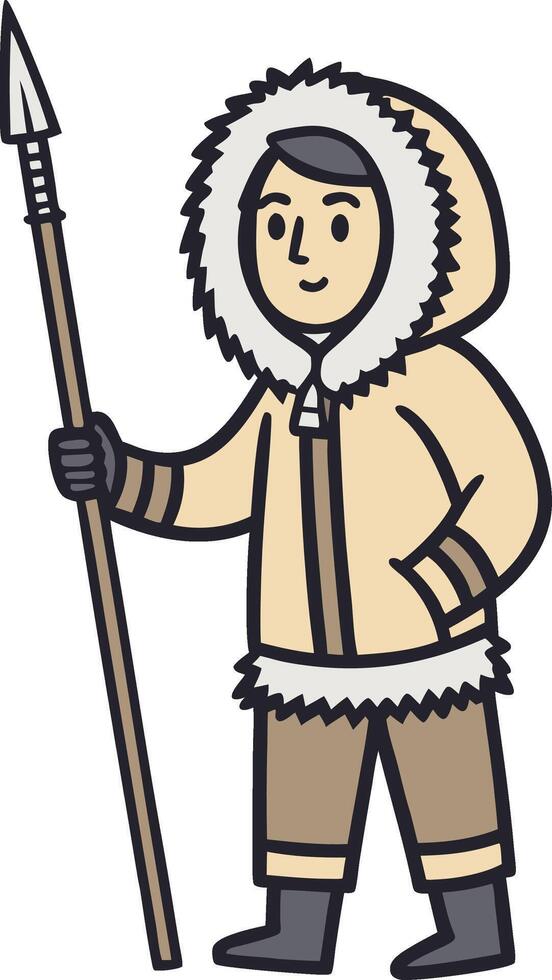 Arctic Explorer with Spear in Traditional Inuit Attire Illustration vector