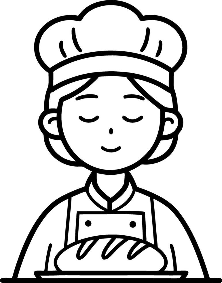 Happy Baker with Freshly Baked Bread Smiling Expressing Joy in the Kitchen vector