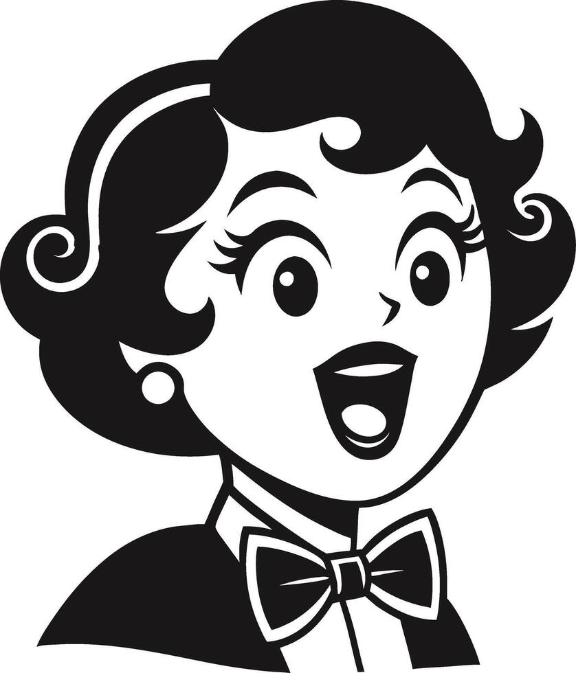 Cheerful Vintage Cartoon Female Character with Bowtie for Fun Art Projects vector