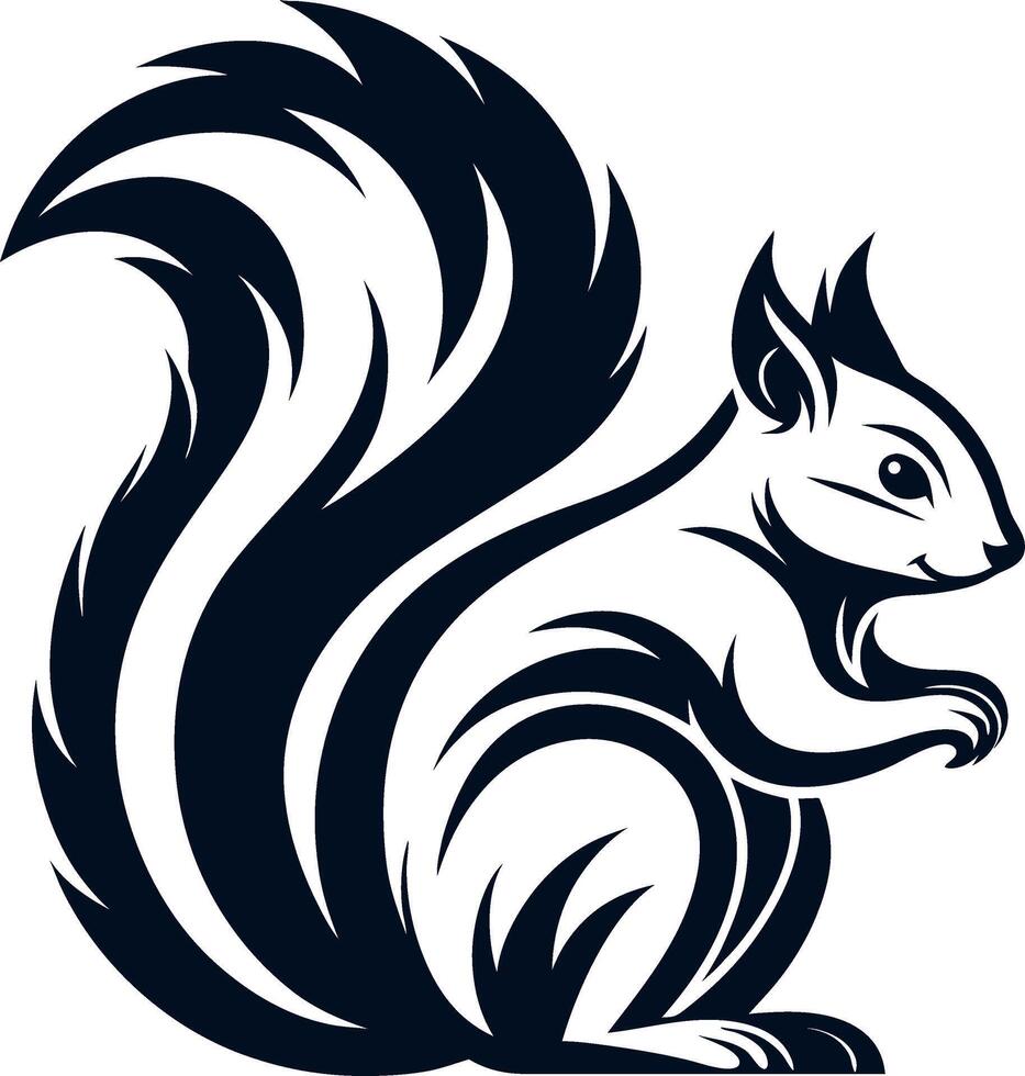 Stylized Squirrel Graphic with Flowing Tail Perfect for Tattoo Design and Coloring Book Pages vector
