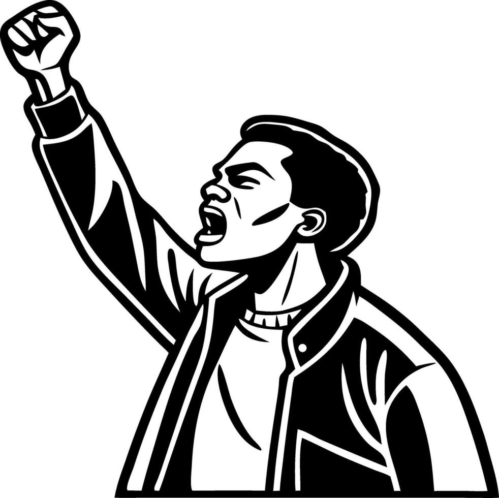 Empowered Black Man Raising Fist in Protest Symbolizing Strength and Activism vector