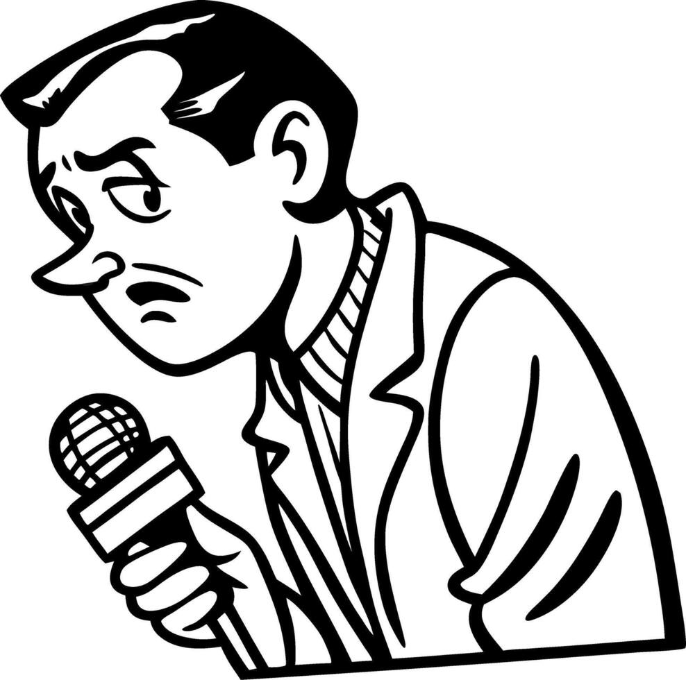 Sad News Reporter Holding Microphone in Vintage Style Cartoon Illustration vector