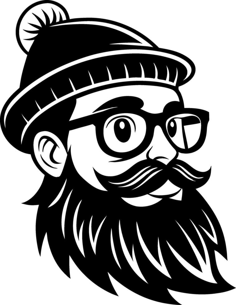 Hipster Man Portrait with Beanie and Glasses Illustrated in Bold Black Lines for Design Projects vector