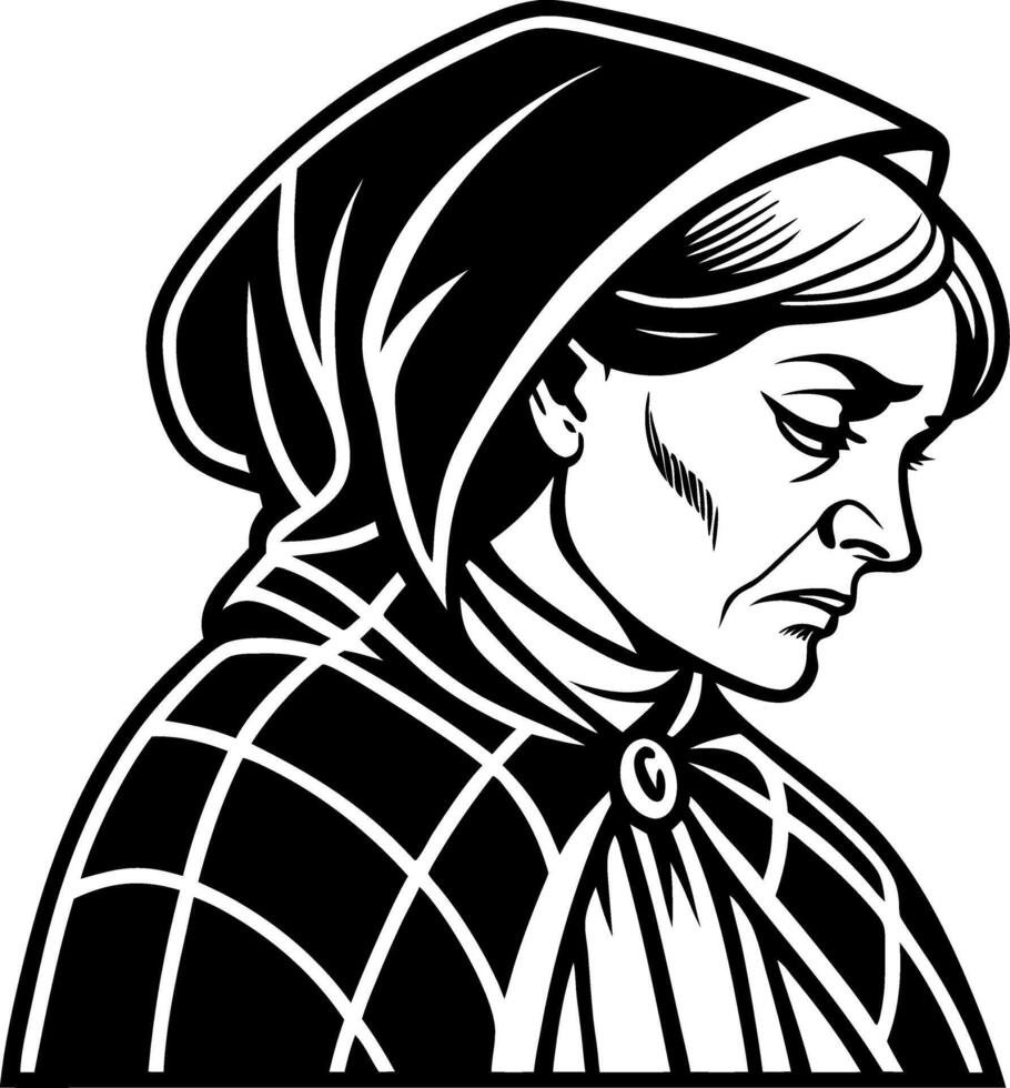 Contemplative Woman in Traditional Headscarf Illustration for Tattoo and Art Design vector