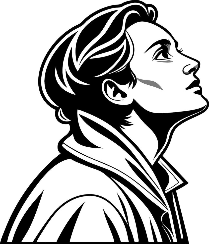 Elegant Portrait of a Young Person in Profile with Stylish Hair and Thoughtful Expression vector