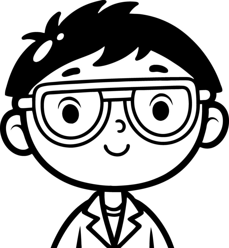 Cheerful Cartoon Scientist Boy with Glasses Perfect for Kids Educational Material and Coloring Books vector