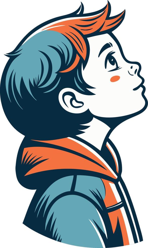 Curious Boy Looking Up in a Stylish Hoodie Illustration for Childrens Design vector