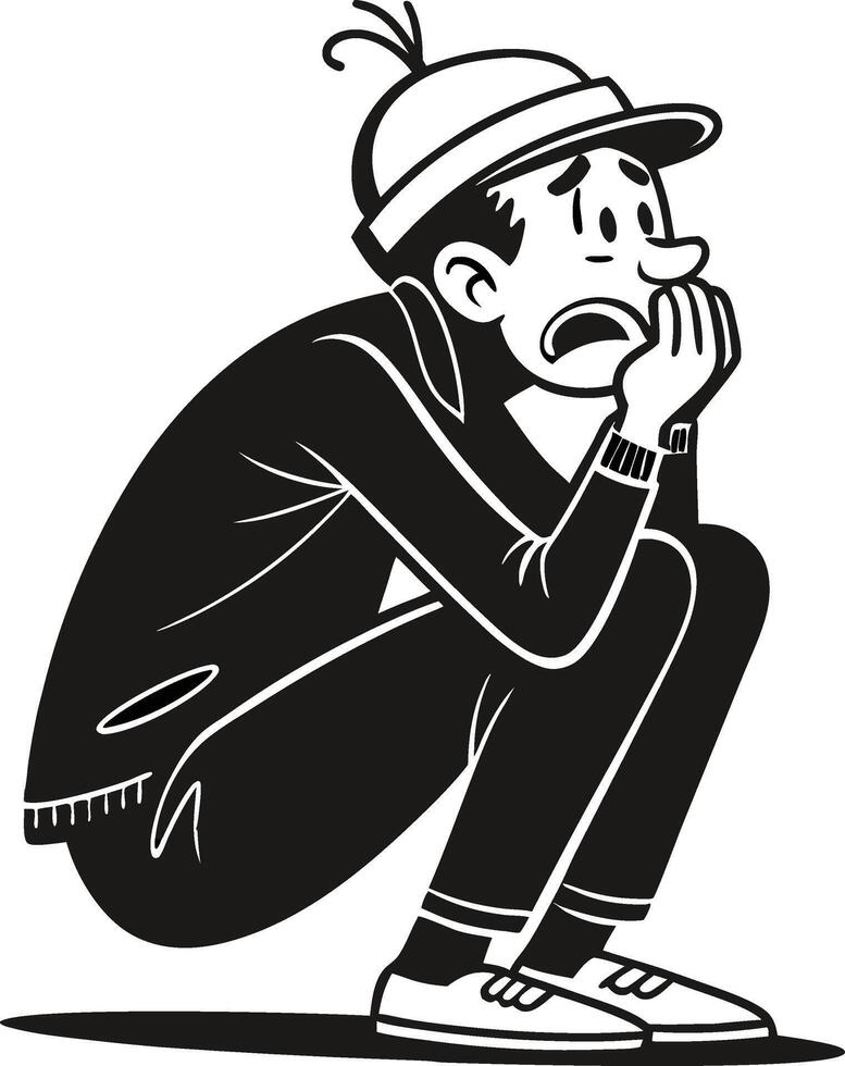 Despondent Character Sitting with Hands on Face Depicting Anxiety and Worry vector