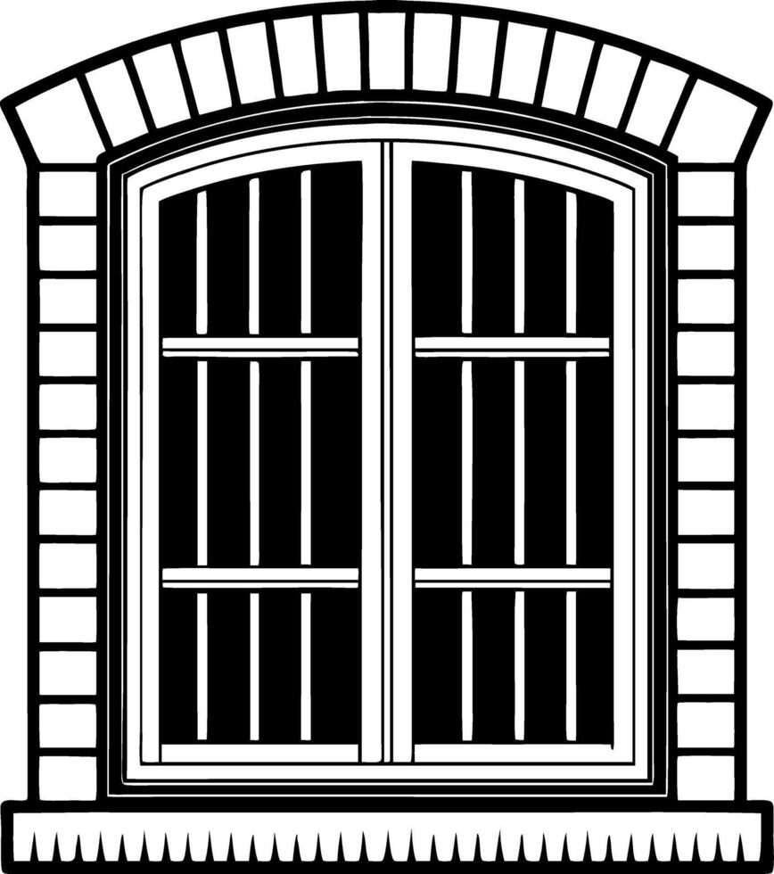 Stylized Arched Window Illustration for Home Decor and Coloring Pages vector