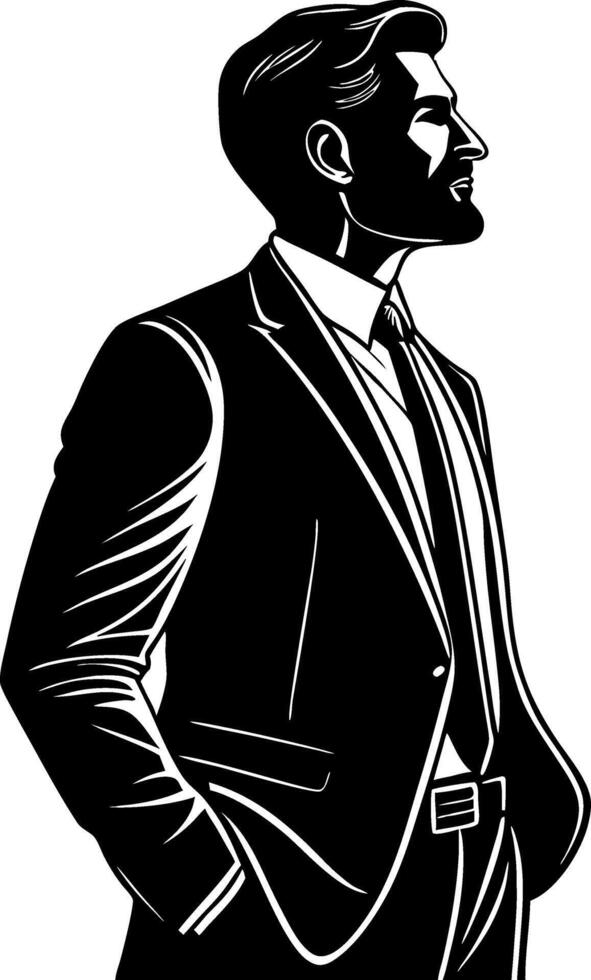 Stylish Businessman Silhouette Standing Confidently in Modern Suit for Professional Designs vector