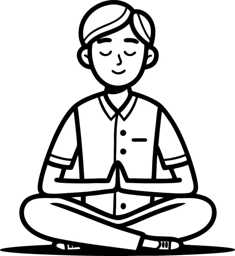 Calm Meditating Young Man in Cross-Legged Pose for Wellness and Mindfulness Inspiration vector