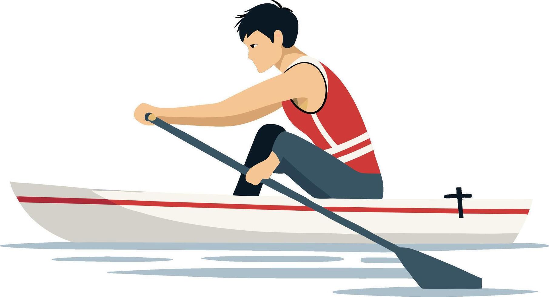 Athletic Rowing Man in Red Vest Concentrating on Smooth Water for Sport and Fitness Designs vector