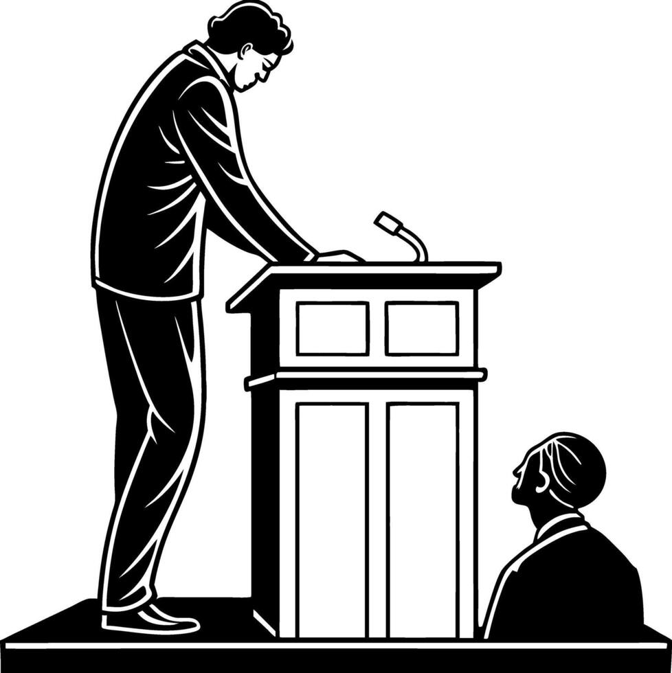 Public Speaking Male Speaker at Podium Engaging Audience Silhouette Graphic Design vector