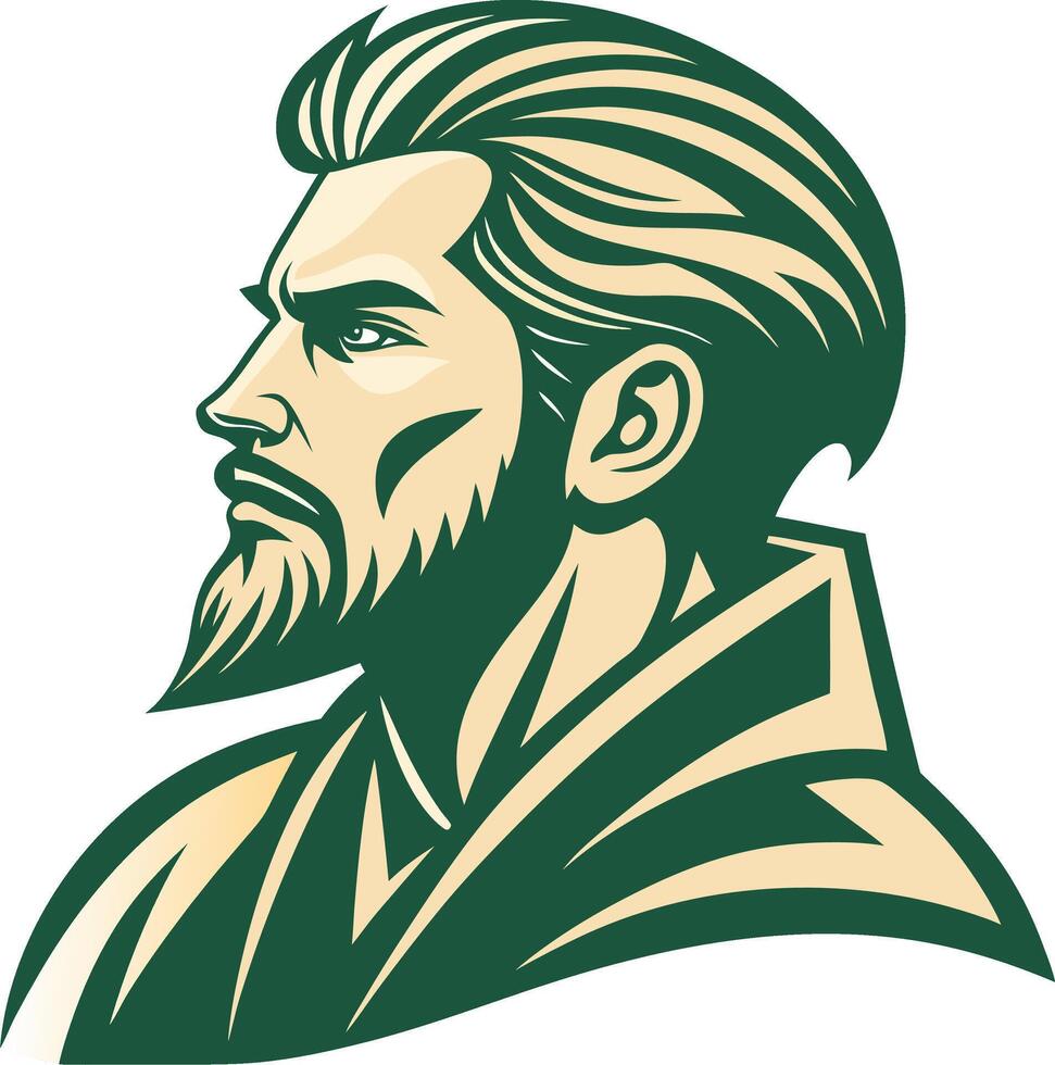 Stylized Profile of a Strong Bearded Man in Traditional Robes for Graphic Design and Tattoos vector