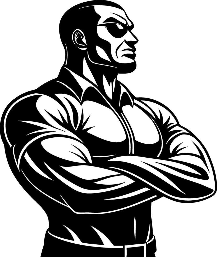 Powerful Male Character in Sunglasses with Muscular Arms for Fitness Branding and Comics vector