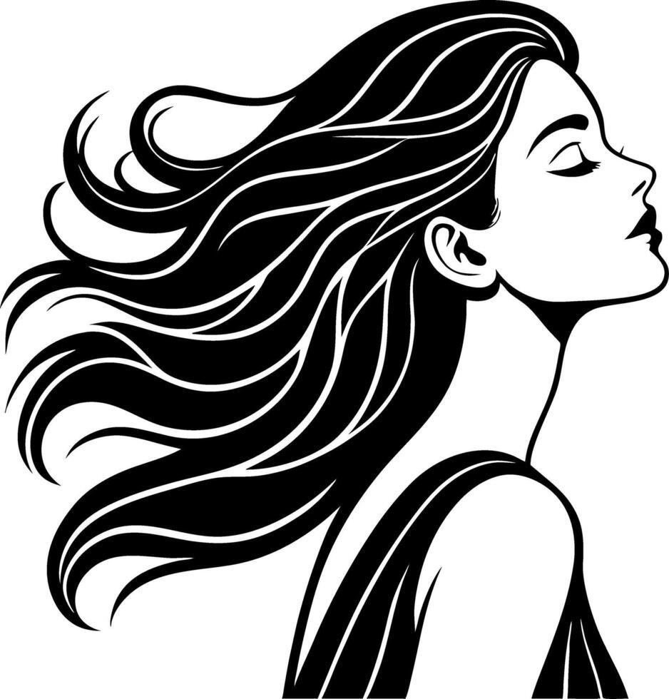 Elegant Woman with Flowing Hair Silhouette Ideal for Tattoo Designs and Coloring Books vector