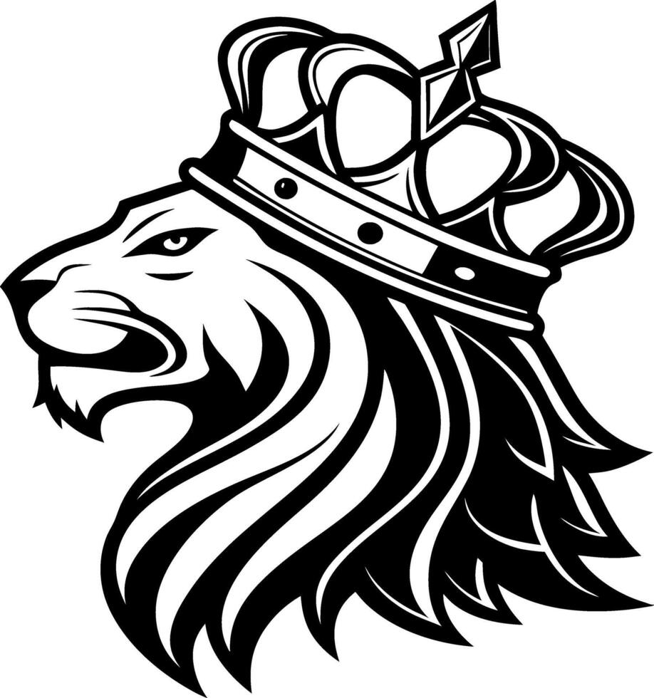 Majestic Lion Head with Crown Art Ideal for Tattoo Designs and Graphic Projects vector