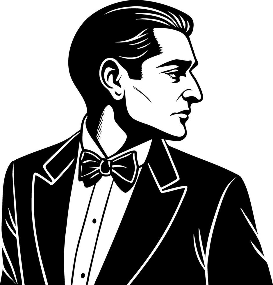 Elegant Man in Tuxedo Profile Vintage Illustration for Fashion and Tattoo Design vector