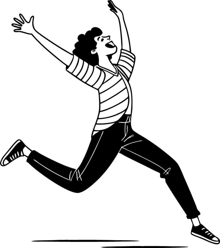 Joyful Person Leaping with Excitement in Stylish Outfit for Positive Vibe Illustrations vector