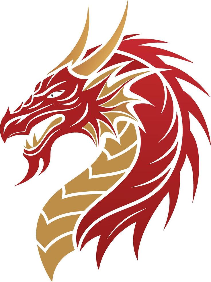 Fierce Red Dragon Head Illustration for Tattoo Design and Fantasy Artwork vector