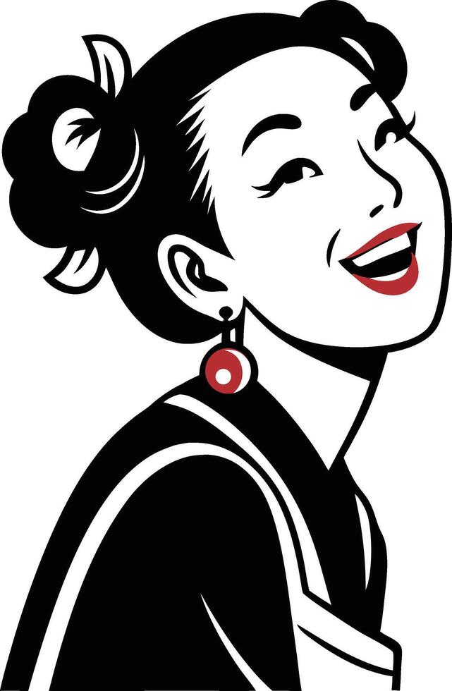 Cheerful Japanese Woman Portrait with Elegant Hair and Vibrant Accessories for Design Projects vector