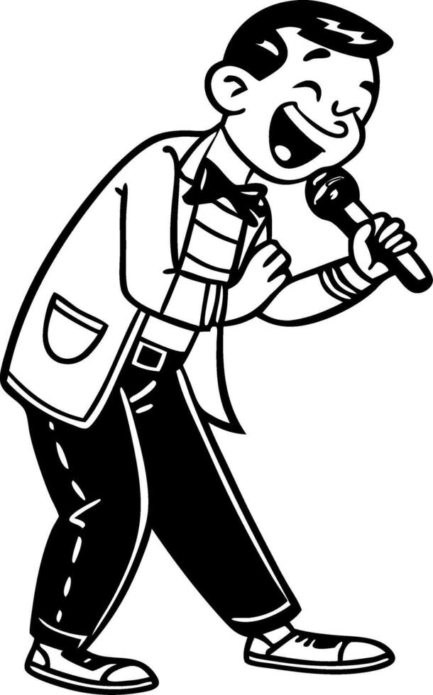 Happy Singer Performing Live with Microphone in Retro Style for Fun Entertainment Designs vector
