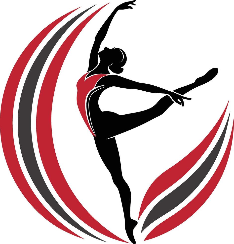 Dynamic Ballerina Silhouette in Motion with Graceful Red and Black Swirls for Dance Enthusiasts vector