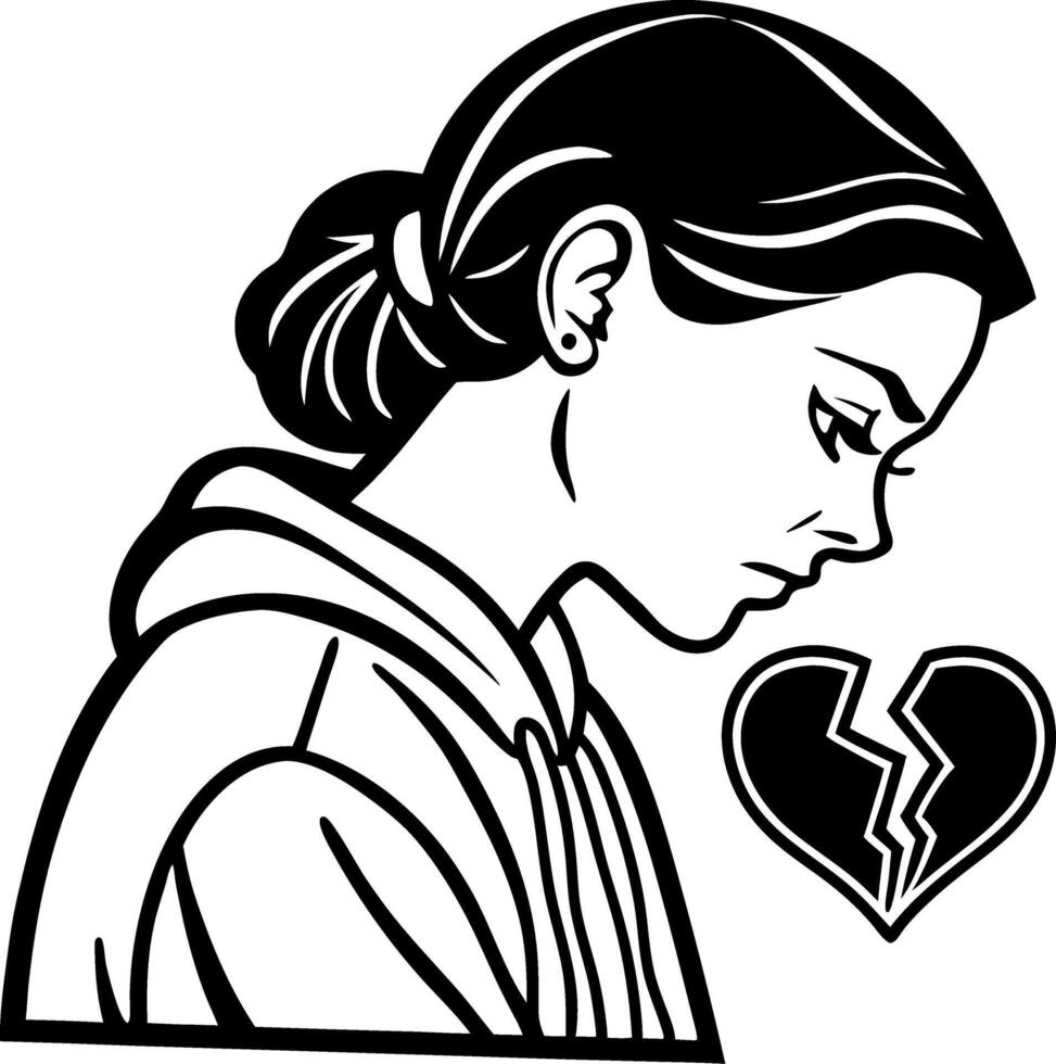 Sad Woman Illustration with Broken Heart Perfect for Tattoo Designs and Emotional Artwork vector