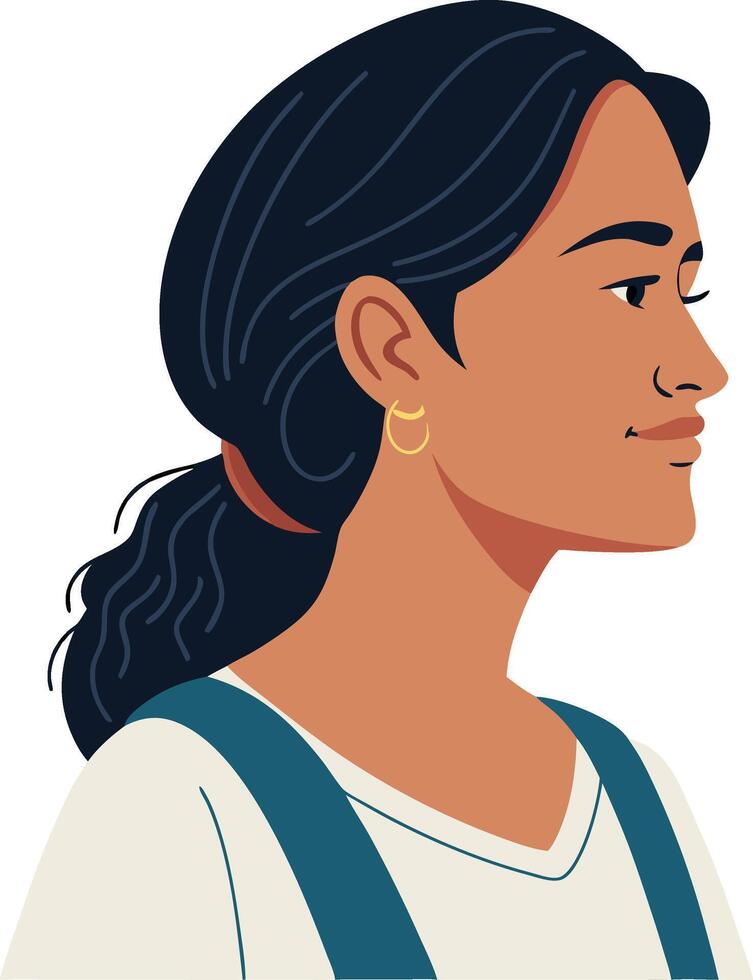 Portrait of a Young Woman with Ponytail Wearing Earrings in Profile View vector