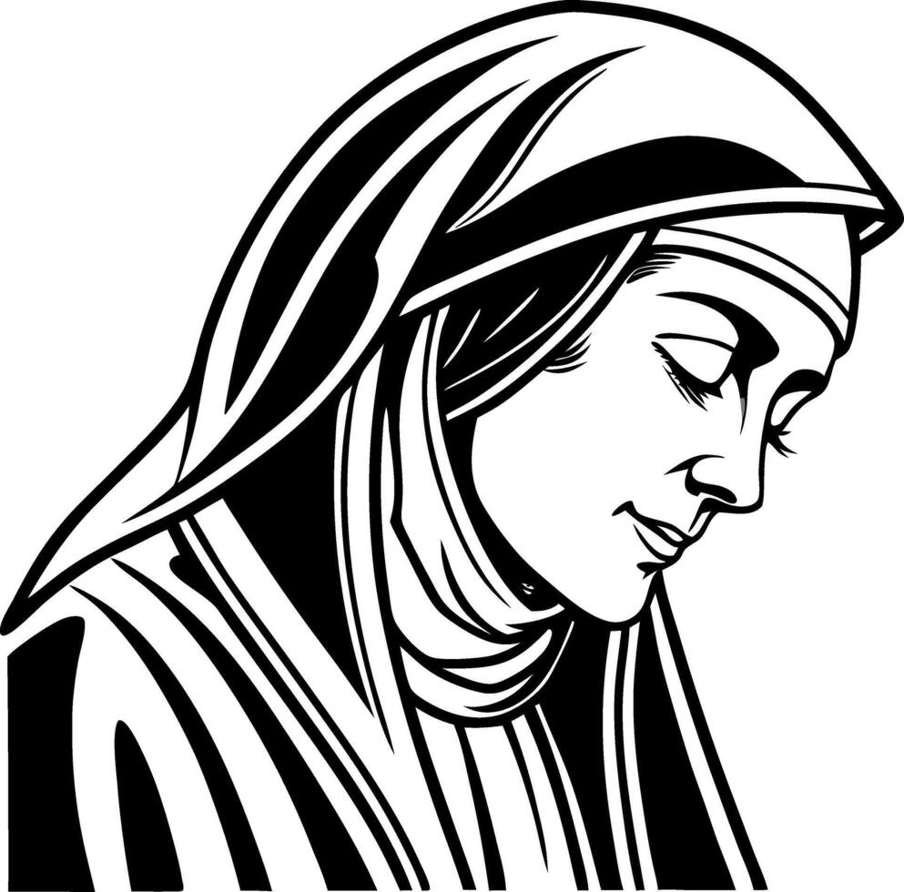 Serene Mother Mary Silhouette Beautiful Spiritual Figure for Tattoo Design and Illustrations vector